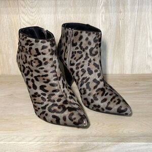 M&S Collection Womens Animal Print Ankle Boots Insolia Heels Tan Leather Size 3/